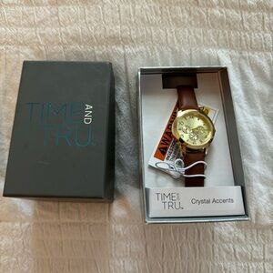 Time and Tru Brown Leather Watch with Gold Accents